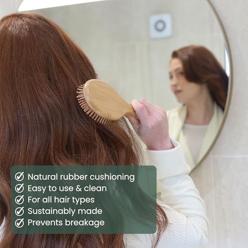 Regrowz Bamboo Paddle Hair Brush - Natural Wooden Detangler for All Hair