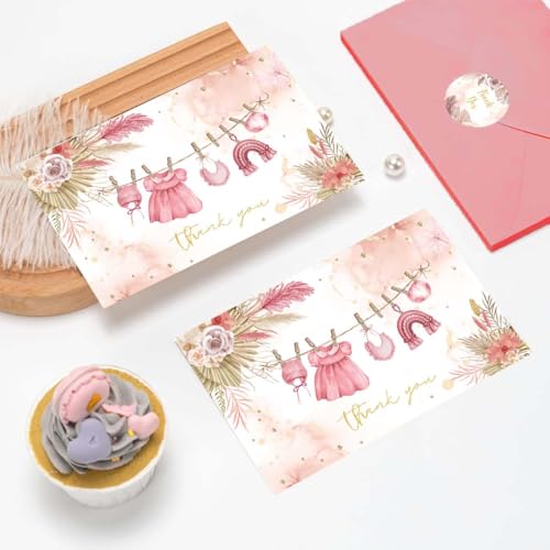 50 Pack Pink Baby Shower Thank You Cards with Envelopes & Stickers