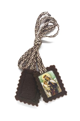 Handmade Catholic Scapular - Brown Wool Icon of Saint Joseph & Our Lady Mt Carmel