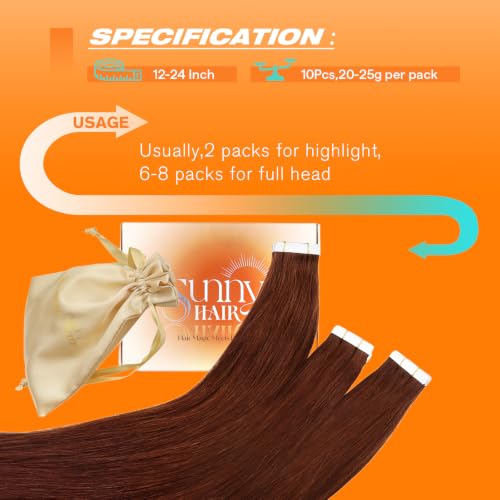 Sunny Hair Tape-in Hair Extensions 18#33 Warm Mahogany Brown 10pcs