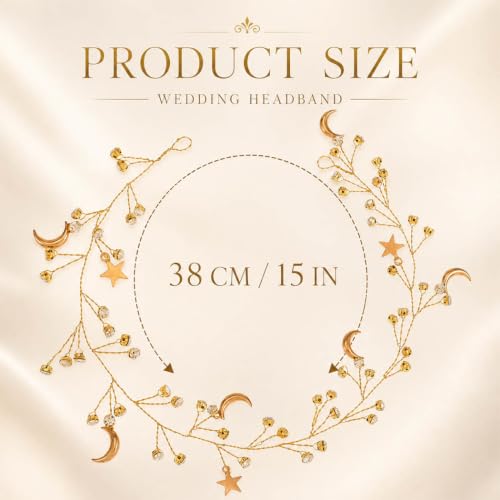 Gold Moon Headpiece Rhinestone Hair Vine for Brides