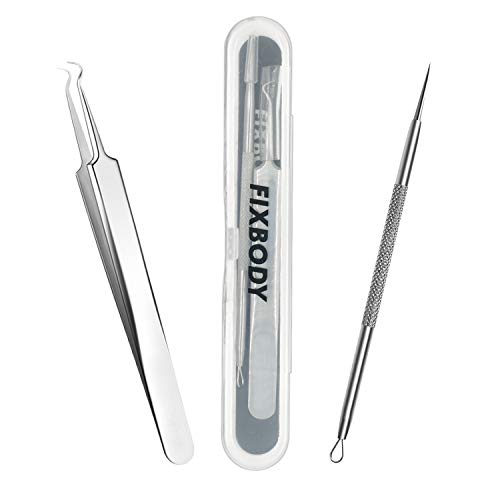 FIXBODY Stainless Steel Blackhead & Splinter Remover Tool Kit - Pimple, Ingrown Hair, Acne, Comedone Extraction Tweezers
