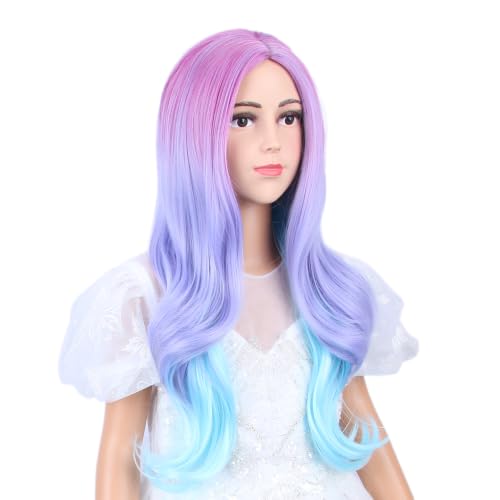 Ombre Rainbow Wig for Kids - 22" Colorful Curly Synthetic Hair