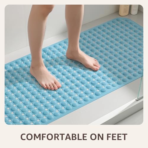 Non-Slip Bath Tub Shower Mat with Suction Cups - 35x16 Inch, Blue