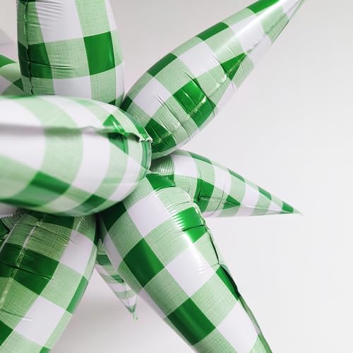 32-Inch Green & White Gingham Star Burst Balloons - Multi-Occasion Party Decor