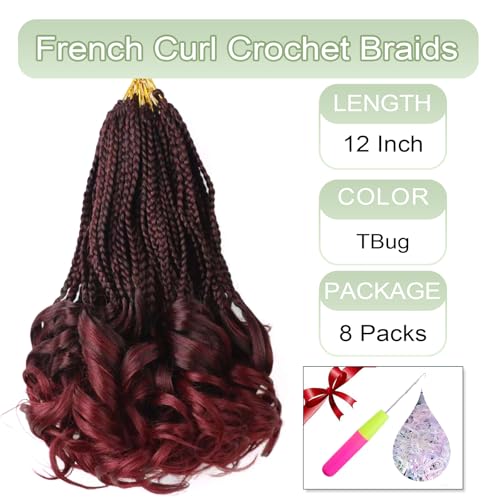 12 Inch French Curl Crochet Braids for Black Women - Natural Black/Burgundy