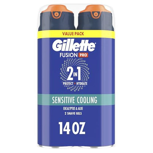 Gillette PRO Shaving Gel For Men Cools To Soothe Skin And Hydrates Facial Hair, TWIN PACK - Total 14oz, ProGlide Sensitive 2 in 1 Shave Gel