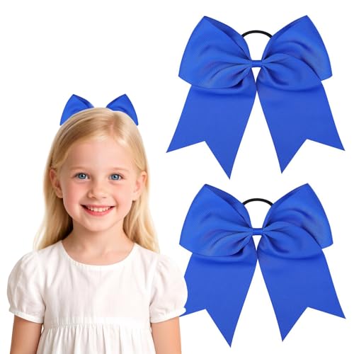 Blue Cheer Bows for Cheerleaders 2-Pack Elastic Hair Bows for Girls