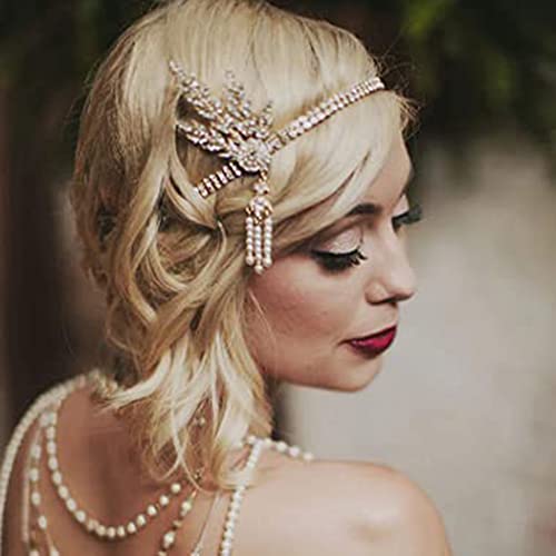 Gold 1920s Flapper Headband with Rhinestones for Wedding & Costume