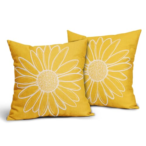 Spring Summer Daisy Flower Pillow Covers - Set of 2, 18x18 Inch
