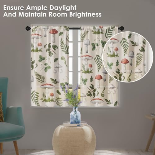 Arttown Mushrooms Kitchen Curtains - 36 Inch, 2 Pack Rod Pocket Drapes