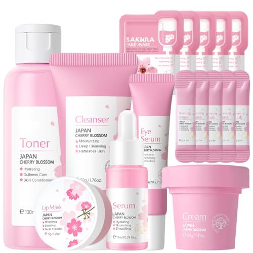 17-Piece Sakura Face Care Set for Women - Complete Moisturizing Routine
