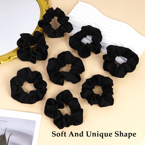 8-Pack Black Satin Scrunchies for Women – No-Crease Hair Ties