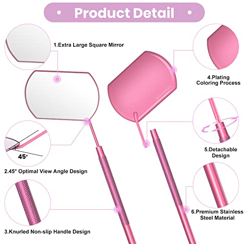 Pink Large Lash Mirror for Eyelash Extensions with Storage Bag - Detachable & Stainless Steel