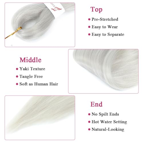 Betufllo Silver Grey Pre-Stretched Braiding Hair Extensions 30 Inch Pack of 3