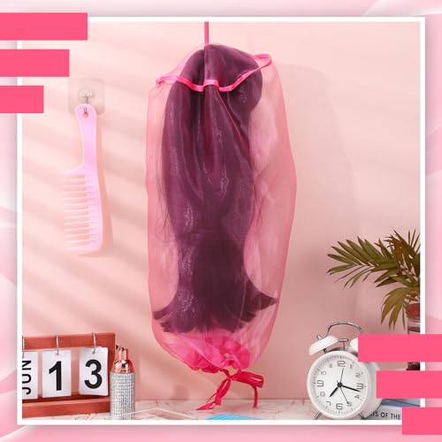Loopeer 6 Pcs Adjustable Wig Storage Bags - Rose Red