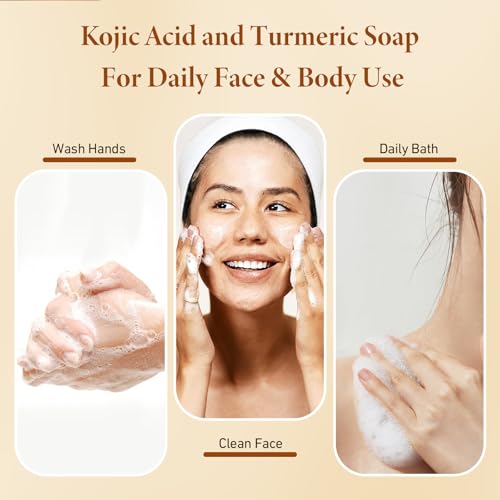 Kojic Acid Turmeric Brightening Soap Bars with Foaming Net - Skin Tone Corrector for Face & Body, 2-Pack
