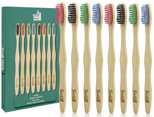 Green Bamboo Toothbrushes 8-Pack with Medium Bristles - Eco-Friendly & Recyclable