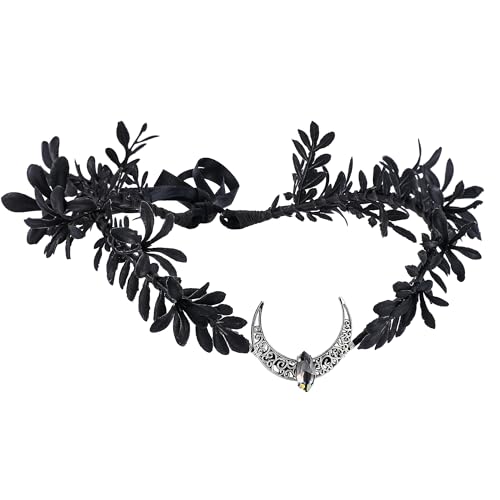 MOSTORY Handmade Black Moon Flower Crown - Gothic Elf Headpiece