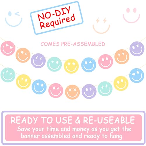 Pastel Smile Face Party Banner Decorations - 2 Pcs Macaron Theme