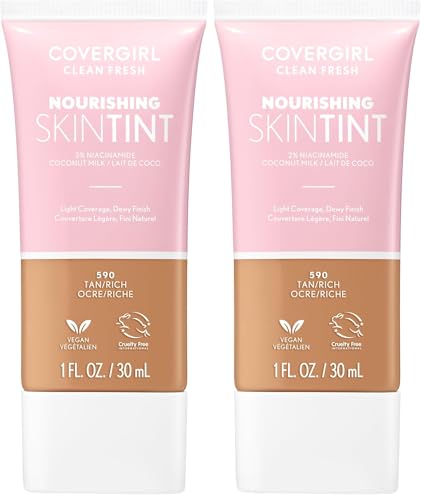 COVERGIRL Clean Fresh Skin Milk Foundation, 590 Tan/Rich, 1 Fl Oz (Pack of 2)