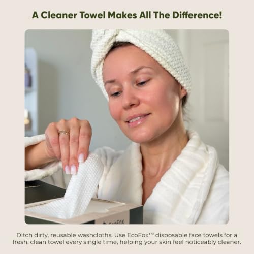 EcoFox XL Disposable Face Towels 60 Pack - Hypoallergenic, Lint-Free, Dual-Textured Facial Cloths