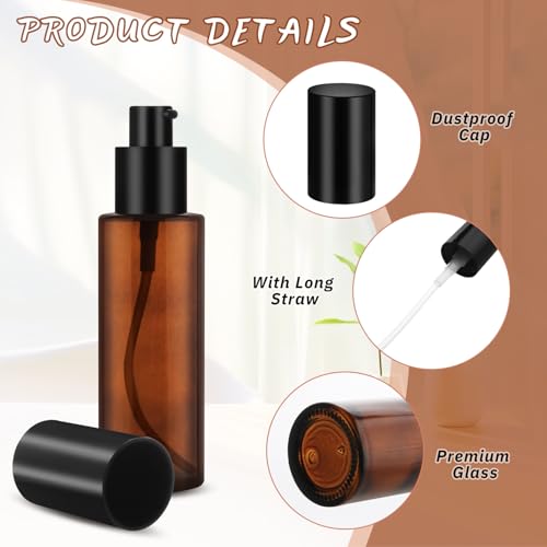 6 Pcs 60ml Amber Glass Pump Bottles for Lotion & Toiletries