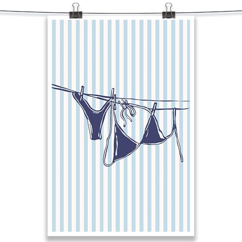 Navy Blue Bikini Beach Wall Art - Summer Coastal Canvas Print 12x16in