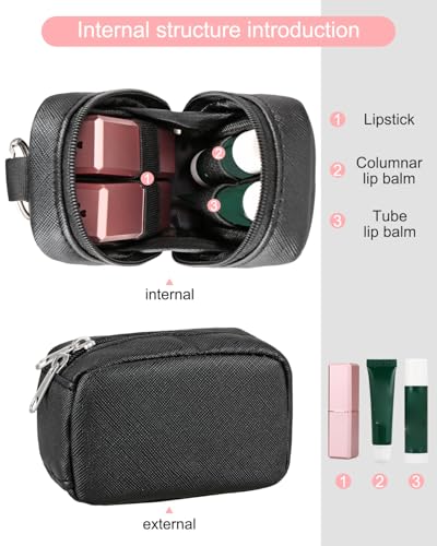 Meiiy Portable Lip Balm Holder Bag with Hook - Small Lipstick Pouch