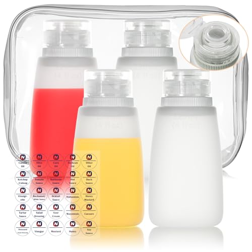 Leak-Proof Silicone Squeeze Bottles for Sauces - 4 Pack (4 oz)