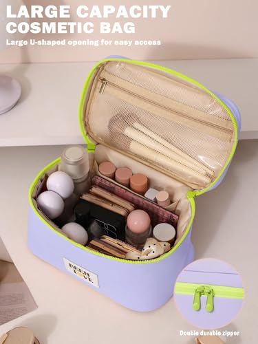 Large Purple Travel Makeup Bag with Compartments for Women