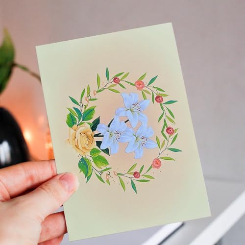 3D Sympathy Pop Up Card with Dove & White Lily - 6x8 Inch