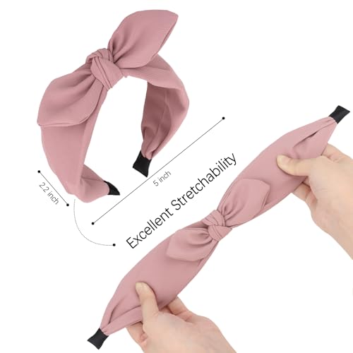 Jaciya Wide Knotted Bow Headbands for Women 6 Pack - Black/Pink/Green