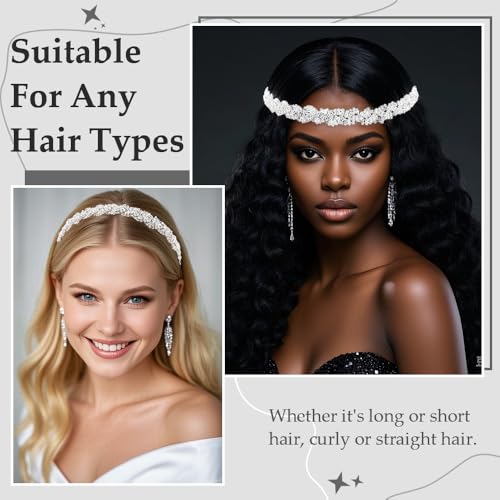 Aprince Silver Rhinestone Headband for Women - Adjustable Crystal Headpiece
