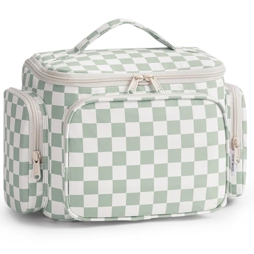 Narwey Hanging Toiletry Bag for Women - A-Green Checkerboard Makeup Organizer