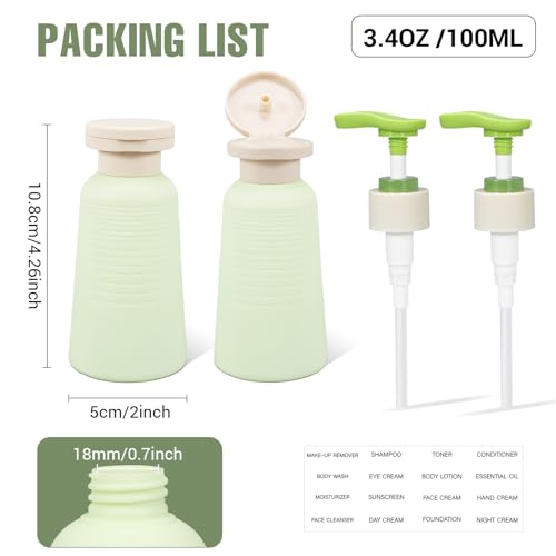 UMETASS 3.4oz Travel Refillable Shampoo Bottle - Green, Locking Pump, 2 Pack