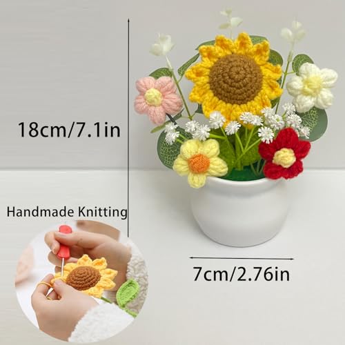 Handmade Crochet Sunflower Potted Plants - 4 Pack Floral Decor