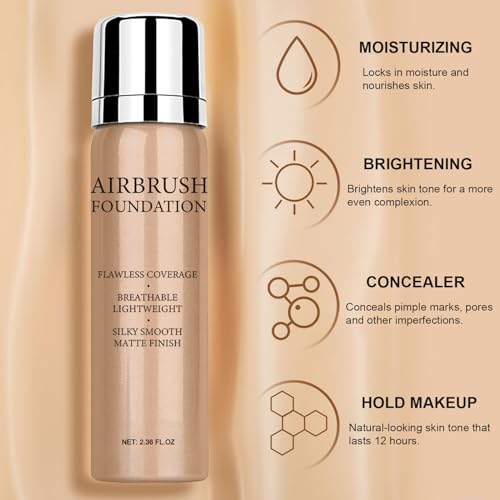 Topcent Airbrush Foundation Makeup Spray, 2.36oz Natural Matte Finish