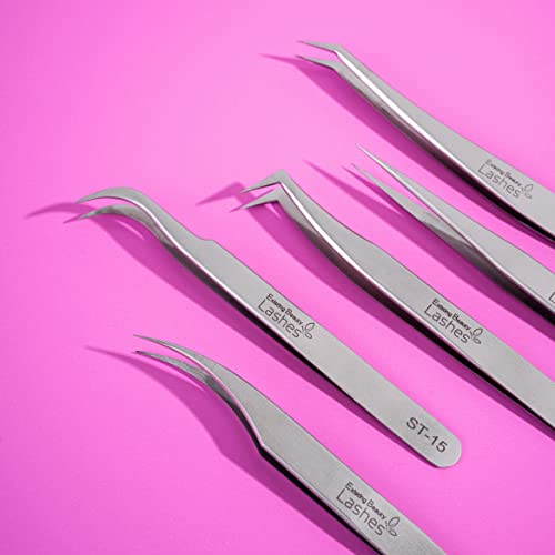 Eyelash Extension Tweezers Set - 5 Pcs Curved & Straight Lash Applicators for Volume & Cluster Lashes