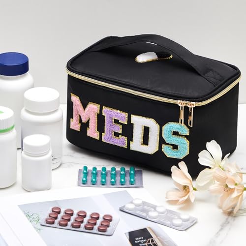 Geetery Clear Medicine Bag with Chenille Patches - Black Travel Case