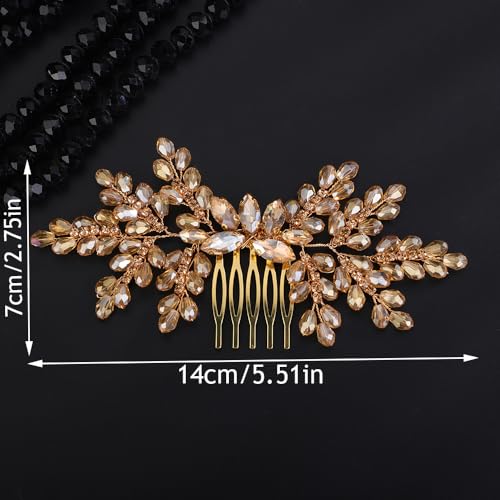 Teyglen Pink Rhinestone Crystal Wedding Hair Comb for Bridal Prom