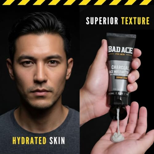 BAD ACE Men's Face Moisturizer, Summit Rain, Oil Control Charcoal Lotion