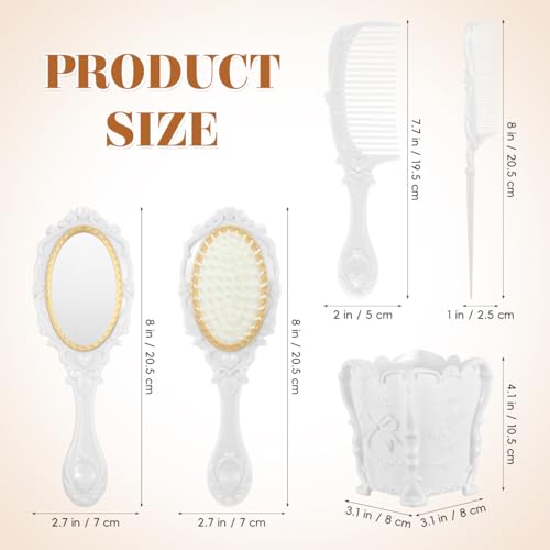 5-Piece Vintage Vanity Mirror and Hair Styling Comb Set with Storage Pot