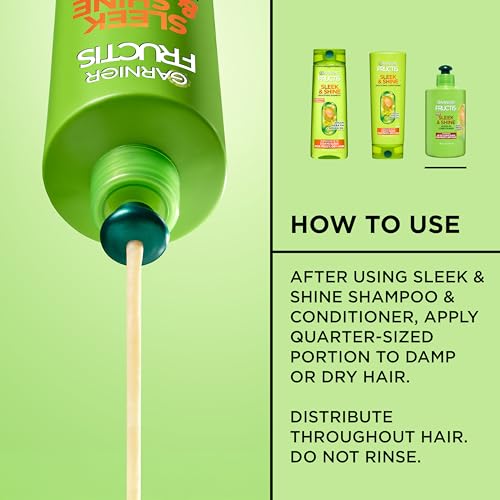 Garnier Fructis Sleek & Shine Leave-In Conditioner Cream, Anti-Frizz Hair Treatment with Plant Keratin + Argan Oil, Controls Frizz and Provides Smoothness For Frizzy, Dry Hair, 10.2 Fl Oz (Pack of 2)