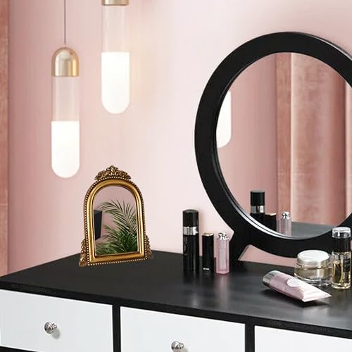OIGUMR Vintage Gold Arched Mirror 9.6x6.5 Inch Baroque Resin Frame - Wall Mount