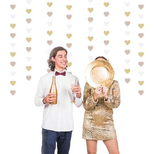 White Gold Champagne Heart Garland - 52ft Bachelorette Party Decor