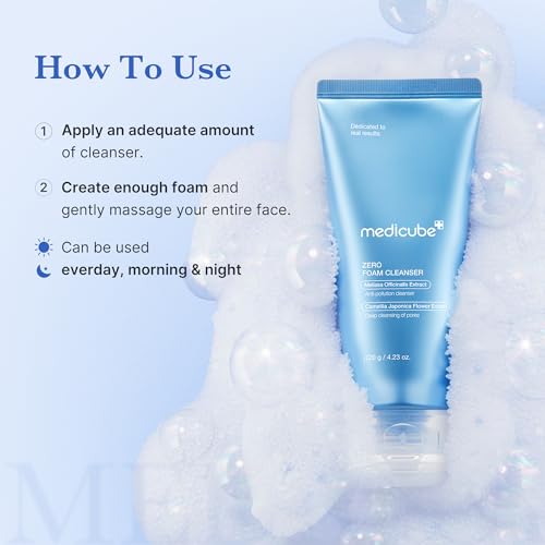 medicube Facial Cleanser Zero Foam Cleanser | Daily Gentle Cleansing Foam for Sensitive Skin | Excess Sebum Control, Hydration, Pore Minimization | Korean Skincare, 4.23 oz