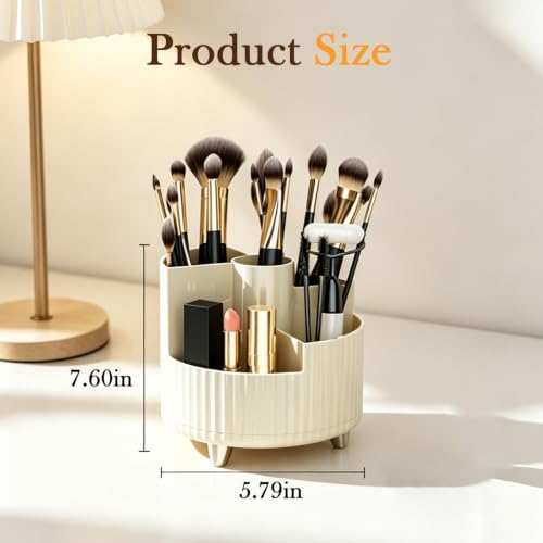 KDYNIX Small 360° Rotating Makeup Brush & Cosmetic Organizer, Cream