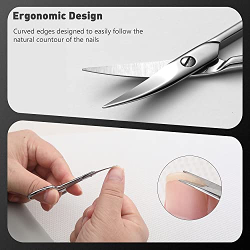 BEZOX Shiny Silver Nail Scissors - Ergonomic Curved Blade for Thick Nails
