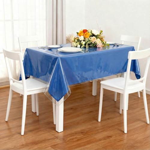 Clear Vinyl Table Cover Protector - 100% Waterproof 55" x 86"